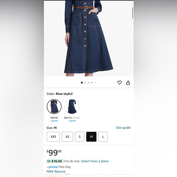 Women's Denim Dress Button Down Lapel Collar Casual Midi Dress with Belt - Picture 5 of 16